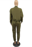 Green Fashion Casual Solid Cardigan Pants Long Sleeve Two Pieces