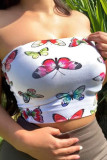 White Wrapped chest Sleeveless Patchwork Print backless Tops