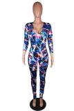 Multi-color Sexy Print Tie-dyed Polyester Three Quarter O Neck Jumpsuits