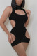 Black Fashion Sexy Solid Hollowed Out Turtleneck Skinny Romper