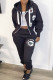 Black Fashion Casual Print Basic Hooded Collar Long Sleeve Two Pieces