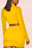Red Sexy Solid Patchwork Slit Turndown Collar Two Pieces