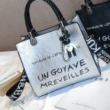 Silver Fashion Casual Letter Print Messenger Bag