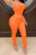 Orange Fashion Casual Solid Draped Polyester Sleeveless Slip Jumpsuits