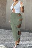 Yellow Fashion Sexy Solid Hollowed Out Asymmetrical V Neck Short Sleeve Two Pieces