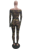 Red Sexy Print Hollowed Out Bateau Neck Skinny Jumpsuits