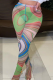 Green Sexy Print See-through Skinny High Waist Pencil Full Print Bottoms