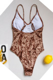 Deep Coffee Sexy Solid Backless Swimwears