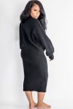 Black Polyester Sexy Solid Two Piece Suits pencil Long Sleeve
