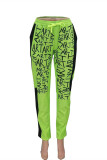 Green Fashion Casual Letter Print Patchwork Regular Mid Waist Trousers
