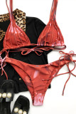 Red Fashion Sexy Print Backless Strap Design Swimwears