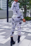 White Casual Print Patchwork Hooded Collar Skinny Jumpsuits
