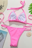Pink Sexy Print Sequins Split Joint Swimwears