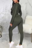 Army Green Fashion Sexy Adult Polyester Solid Split Joint Hooded Collar Long Sleeve Regular Sleeve Regular Two Pieces