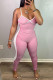 Pink Sexy Casual Solid Patchwork Backless Spaghetti Strap Skinny Jumpsuits