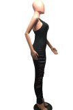 Black Fashion Sexy Burn-out Solid Milk. Sleeveless O Neck Jumpsuits