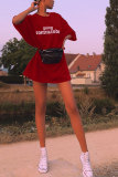 Red Sexy Fashion Cap Sleeve Short Sleeves O neck Straight skirt Print Print Dresses