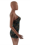 Camouflage Fashion Sexy Camouflage Print Backless Spaghetti Strap Sleeveless Dress
