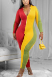 Yellow Sexy Solid Split Joint O Neck Regular Jumpsuits