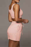 Pink Casual Sportswear Letter Embroidered U Neck Sleeveless Two Pieces