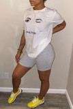 White Fashion Casual Print Basic O Neck T-Shirts