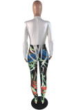 White Sexy Print O Neck Regular Jumpsuits