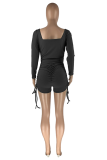 Pink Sexy Solid Patchwork Square Collar Skinny Rompers