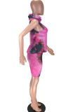 purple Polyester Fashion Sexy adult Ma'am Print Tie Dye Two Piece Suits Straight Sleeveless Two Pieces