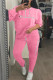 Pink Casual Print Patchwork Hooded Collar Long Sleeve Two Pieces