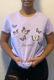 Purple Casual Print Patchwork O Neck T-Shirts