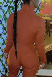 Orange Sexy Solid Split Joint Turtleneck Long Sleeve Two Pieces