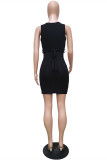 Red Sexy Casual Solid With Belt V Neck Vest Dress