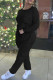 Black Casual Solid O Neck Long Sleeve Two Pieces