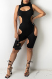 White Fashion Sexy Solid Hollowed Out Turtleneck Skinny Romper