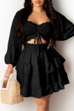 Pink Sexy Casual Solid Hollowed Out Off the Shoulder Long Sleeve Dresses