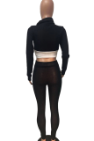 Black Casual Solid Patchwork Turtleneck Long Sleeve Two Pieces