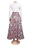 Brown Polyester Elastic Fly Sleeveless High Print Geometric Floral A-line skirt Pants