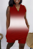 Red Fashion Casual Gradual Change Print Basic V Neck Regular Romper