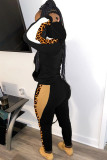 Black Casual Leopard Print Two Piece Suits Patchwork pencil Long Sleeve