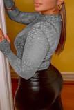Blue Fashion Casual Print Turtleneck Tops