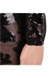 Black Sexy Solid Backless perspective Long Sleeve V Neck