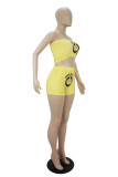 Yellow Sexy Polyester Print Strapless Sleeveless Short Two Pieces