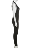 Pink Sexy Sportswear Solid Backless V Neck Skinny Jumpsuits