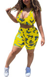 Yellow Polyester Fashion Sexy adult Ma'am Animal Prints Print Two Piece Suits pencil Sleeveless Two Pieces