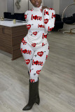 Multicolor Living Print Patchwork Turtleneck Long Sleeve Two Pieces