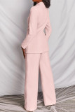 Yellow Fashion Casual Solid Basic Turn-back Collar Long Sleeve Two Pieces