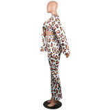 As Show Drawstring Mid Leopard Patchwork Loose Pants Two-piece suit