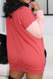 Red Casual Solid Patchwork Hooded Collar Tops