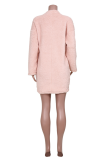 Pink Casual Solid Patchwork O Neck Straight Dresses