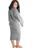 Grey Polyester Sexy Solid Two Piece Suits pencil Long Sleeve
